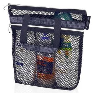 lot 2498 image: DV Lifestyle Mesh Shower Bag 10.2x9.9 Quick-Dry Caddy with Zipper & 2 Pockets. Portable Toiletry Tote for Bathroom, Gym, Travel, Camp, Beach, for Sunscreen, Dorm & College Essentials (Black)