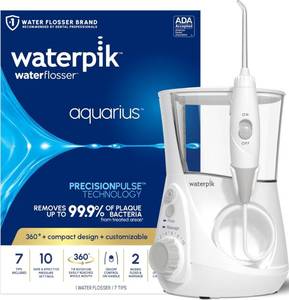 lot 3409 image: Waterpik Aquarius Countertop Water Flosser with 10 Settings, 7 Tips, White