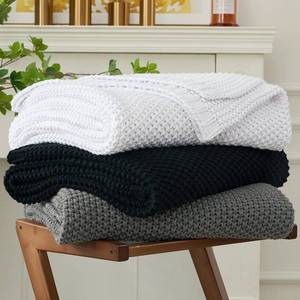 lot 3421 image: Longhui bedding Chunky Cable Knit Throw Blanket Lightweight Black 100% Organic Cotton Blanket for Sofa Couch Bed Baby Nursery, Rustic Shabby Chic Modern Farmhouse, 51 x 63 Give Laundering Bag
