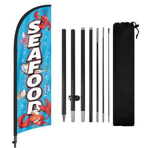 lot 4403 image: Seafood Feather Flag with Pole Kit 8Ft - Outdoor Restaurant Sign Ocean-Themed Banner for Fish Markets, Beach Stands Food Trucks