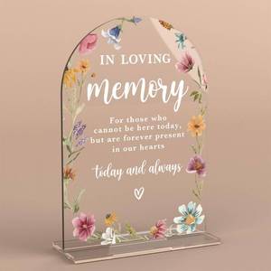 lot 4422 image: In Loving Memory Acrylic Wedding Sign Memory Table Sign Modern Calligraphy Arch Acrylic Table Top Signs for Wedding Reception and Event Party Decor (Wildflowers)