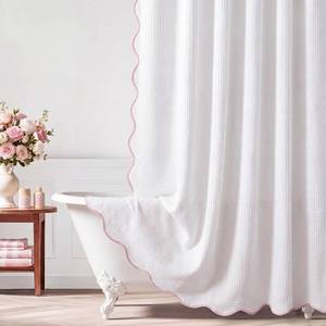 lot 4423 image: Chicplaid Scalloped Waffle Shower Curtain with 12 Metal Hooks Thick Weighted Fabric Wrinkle and Rust Resistant Heavy Duty Long Curtains for Bathroom Showers Bath Tubs Machine Wash, 72x72 in (Pink)