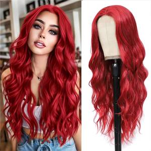 lot 4439 image: HMHIFI Red Wig for Women,26 Inch Long Wavy Curly Middle Part Hair