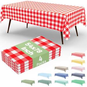 lot 4444 image: misaya 4 Packs 54 x 78 Inch Buffalo Disposable Table Cloth, Waterproof Plastic Tablecloth, Rectangle Red and White Checkered Table Covers for Picnic, Birthday, Party, Back to School