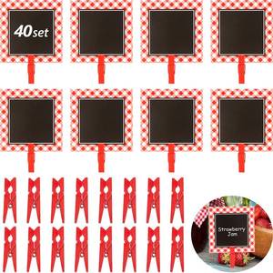 lot 4448 image: Outus 40 Pieces Mini Chalkboard Signs 3 Red Gingham Picnic Wooden Clips