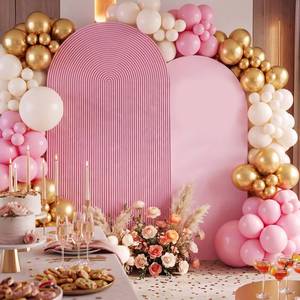 lot 4452 image: Tegeme 2 Set Wedding Arch Cover, Pink Ripple & Solid Color Stretchy Backdrop Cover Spandex Fabric for 7.2 ft & 6.6 ft Round Top Arch Stand Wedding Baby Birthday Party Bridal Shower Banquet Decor