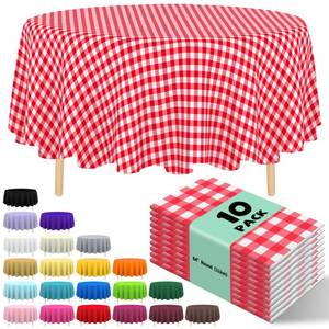 lot 4456 image: JHDZDHY 10 Pack Premium Disposable Plastic Tablecloth 84 Round Table Cover for Birthdays Weddings Christmas Anniversary Buffet Table (Red Checkered)