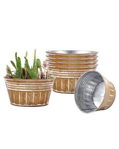 lot 5836 image: vensovo 8 Inch Shallow Galvanized Planters, 6 Pack Metal Succulent Pots
