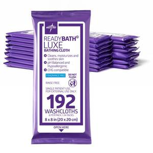 lot 5845 image: Medline ReadyBath LUXE Extra Thick Adult Bath Wipes, 192 Wipes (8 Wipes, 24 Packs), Unscented, No Rinse Formula with Aloe, Shower Wipes for Sensitive Skin, Hypoallergenic Body Wash Wipes, 8 x 8 Inch