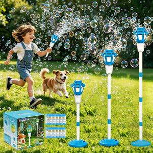 lot 5855 image: Bubble Machine for Kids Toddlers - Rechargeable Automatic Bubble Machine with Lights, Bubble Blower with Adjustable Stand up to 47 Inch for Backyard Games, Outdoor Play (Blue, Lighting)