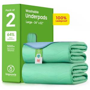 lot 5860 image: IMPROVIA� Washable Underpads, 34 x 52 (Pack of 2) - Heavy Absorbency Reusable Incontinence Pads for Kids, Adults, Elderly, and Pets - Waterproof Protective Pad for Bed, Couch, Sofa, Furniture, Floor