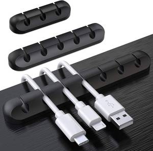 lot 6216 image: SOULWIT 3 Pcs Silicone USB Cable Holder Clips, Self Adhesive - Black