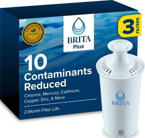 lot 6222 image: Brita Plus Replacement Water Filter, For Pitchers and Dispensers, 3 Pack