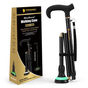 lot 6225 image: GlowGuard Walking Cane for Men & Women - Extra-Wide 2.68 Glow Cane Tip with Glow Ring, Height Adjustable (31.1 to 37.8), Supports Users up to 350 lb, Matte Black