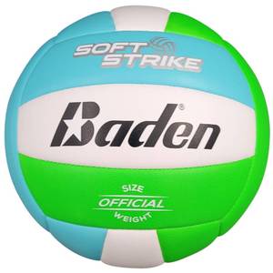 lot 6229 image: Baden  Soft Strike  Cushioned Synthetic Leather Recreational Volleyball  IndoorOutdoor for Beginners  Official Size  BlueGreenWhite