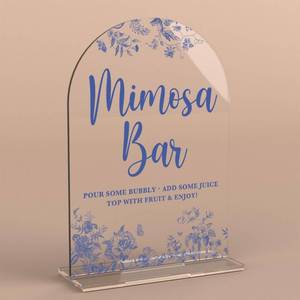 lot 6236 image: Acrylic Wedding Signs, Dusty Blue Wedding Decor, Blue Weddings Decor, Mimosa Bar Signs for Reception, Modern Calligraphy Arch Acrylic Table Top Sign for Weddings Parties Dinners (Clear)