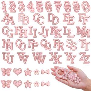 lot 6238 image: 82Pcs Self Adhesive Pearl Letter Patches (A-Z),Number Patch 0-9,Glitter Pearl Letter Patches Rhinestone Applique for DIY Clothes, Bags, Shoes Pink