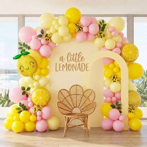 lot 6240 image: Lemon Balloon Arch Kit, Pink Yellow Balloon Garland with Lemon Balloons, Lemon Leaves and Yellow Babys Breath, for Pink Lemonade Party, Bridal Shower, Birthday Decorations