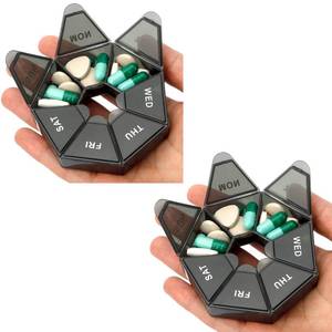 lot 6245 image: Pill Organizer, 2 Pack Pill Box, Small Pills Case, Medicine Container 1 Time a Day, Weekly Medicine Organizers, Pill s Cases, Medicine Holder, Daily Organizer Travel 7 Day(Black)