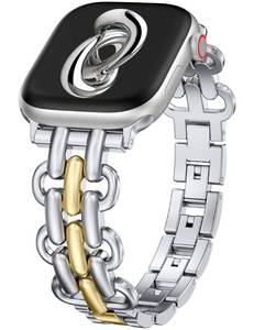 lot 6249 image: Moolia Elegant Strap Compatible with Apple Watch Band 42384041mm Metal Women Replacement Bracelet for iWatch Series 11 10 9 8 7 6 5 4 3 2 1 SEUltra��123��, SilverGold