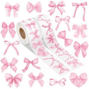 lot 6258 image: A1diee Pink Coquette Bow Sticker - Watercolor Decor Vintage Waterproof Bow Aesthetic for Girls Scrapbook Crafts Laptop Party Favors Windows Water Bottle Decoration,1000Pcs in 2 Rolls with 16 Patterns