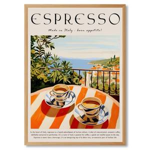lot 6267 image: LEKDRA Trendy Espresso Coffee Wall Art Italian Coast Poster Breakfast Balcony View Canvas Print Vintage Cafe Wall Decor Aesthetics Italy Travel Painting for Kitchen Dining Room 8x12inch Wood Frame