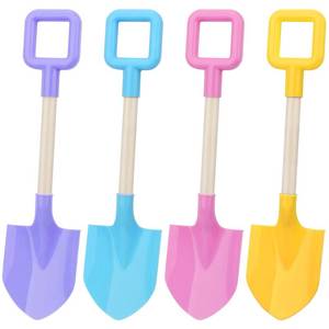 lot 7676 image: Mototo 4 Pieces 16 Inch Beach Shovels Large Beach Spades Multicolor Sand Shovels with Wooden Handle Plastic Shovel for Digging Beach Sandbox Snow Garden Toys Set for Kids Adults (4 Pack, Light Series)