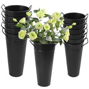 lot 7680 image: Biugaaufai 12 PCS 9 Inch Metal Flower Vase for Cut Flowers, Galvanized Metal Floral Buckets, Vintage Style Galvanized Flower Bucket for Home D�cor & Wedding Centerpiece (Black)
