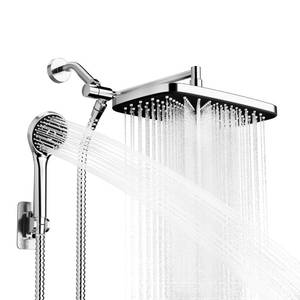 lot 7692 image: Seacity Chrome Rain Shower Head with Handheld Shower Head, 5 Spray Modes