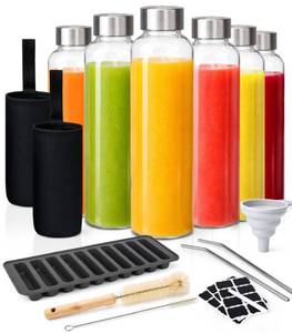 lot 7699 image: Yeendibo All-in-One 16-Piece Glass Bottle Set with 6 � 18 oz Water Bottles, Lids & Accessories, Reusable, Leak-Resistant & Dishwasher Safe �� for Juice, Smoothies & Daily Use