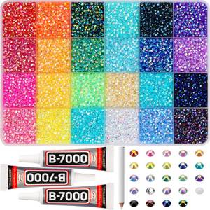 lot 8146 image: 33000Pcs 3mm Rainbow Jelly Rhinestones Gems for Bedazzling Crafting, Colorful Bedazzled Resin Gemstone Flatback Jewel, SS10 Multi Colored Bedazzler Kit with B7000 Glue for Book Clothes Crafts Clothing