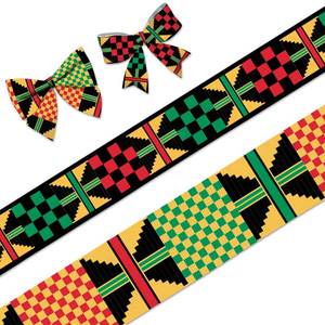 lot 8155 image: 2 PCS Kwanzaa Grosgrain Ribbons 1 23 Juneteenth Decor Ribbons 5 Yards, African American Craft Ribbons for Black History Month Party Favor Decoration Holiday Gift Packaging DIY Supplies
