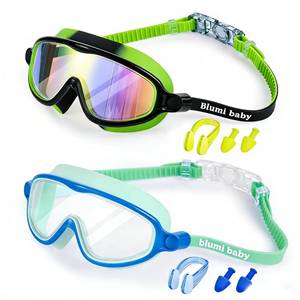 lot 8156 image: Blumi Goggles Kids, 2 Pack, Ages 3-14, Wide View, Anti-Fog Anti-UV, One-Button Quick Release, No Hair Tangling (BlackGreen  Light Blue)
