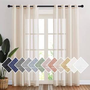 lot 8169 image: NICETOWN Semi Sheer Beige Curtains 84 inches Long, Grommet Retro Linen Curtains Window Treatments Vertical Drapes Privacy with Light Filter for Living Room, W52 x L84, 2 Panels