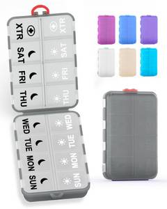 lot 8170 image: Pill Organizer Travel Medicine Organizer - Weekly Pill Organizer with 2 Extra Compartments, Clear Printed Labels, AM PM Pill Dispenser