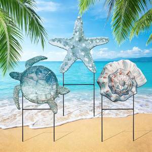 lot 8468 image: Moxweyeni 3 Pcs Summer Metal Sea Outdoor Decoration 25 Inch Ocean Beach Theme Yard Sign Coastal Turtle Starfish Conch Outdoor Stakes for Garden Pool Lawn Holiday Party Take Photos