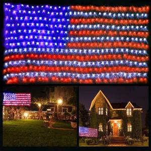 lot 8469 image: FUNIAO (New) American Flag Lights, 420 LED USA Flag, Outdoor Waterproof Patriotic Lights Hanging Ornaments for Memorial Day, 4th of July, Labor Day, Presidential Election, Christmas