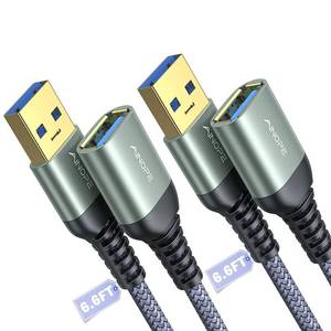 lot 8487 image: AINOPE USB Extension Cable 2Pack 6.6FT USB 3.0 Extender Male to Female Grey