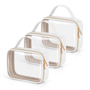 lot 8495 image: Wedama TSA Approved Toiletry Bag, 3 Pack Clear Makeup Bags with Handles, Quart Size PVC Clear Cosmetic Bags for Women and Men, Carry on Airport Airline Compliant Bag, White