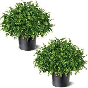 lot 11430 image: 2Set Lifelike Touch Fake Eucalyptus Topiary Ball Trees for Porch(Green)