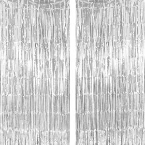 lot 12177 image: 4 Pack Thickened Silver Metallic Foil Fringe Curtains Streamer Rip Resistant Shimmer Tinsel Photo Booth Backdrop for Birthday Wedding Christmas Bachelorette Party Decorations 3.28ft x 6.56ft