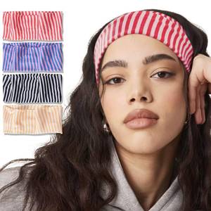 lot 12181 image: Fszsaa 4PACK Stretchy Striped Headband For Women Elastic Wide Hairbands For Yoga Hair Wraps Bohemian Hair Accessories