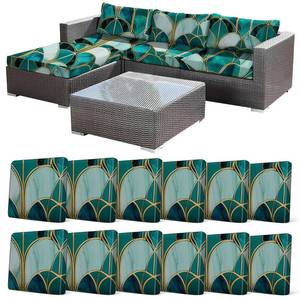 lot 12189 image: CALBODE 12Pcs Stretch Patio Cushion Cover, Art Deco Geometric Pattern Couch & Sofa Slipcovers for Patio Furniture Cushions Washable Reusable Couch Covers Replacement for All Season(Green, Cover Only)