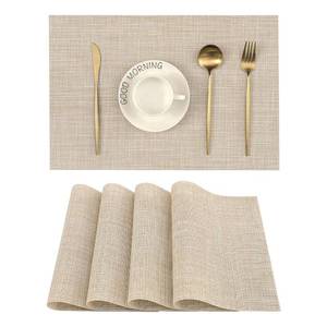 lot 12194 image: Leetaltree Beige Placemats Set of 4 - Heat-Resistant, Non-Slip Table Mats, Washable Woven Vinyl for Indoor & Outdoor Dining
