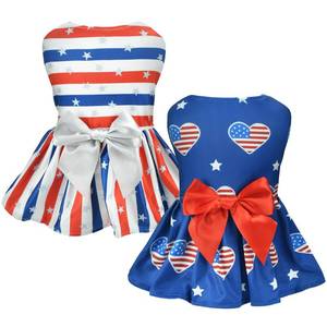 lot 12198 image: Vehomy 2-Pack 4th of July Dog Dresse American Flag Pattern Puppy Dress with Bow Independence Day Dog Skirt Stars & Stripes Dog Pet Holiday Outfit Apparel Clothes for Small Medium Dogs Cats XL