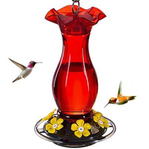 lot 12213 image: Jealoeur Hummingbird Feeder for Outdoors Hanging, 18 OZ Humming Birds Feeders with 6 Bee Guard Feeding Ports & Built-in Ant Moat, Easy to Clean, Durable Outdoor Garden Decor (Red 1 Pack-C)