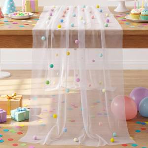 lot 12221 image: Moukeren 27.5 x 120 Inch Birthday Tulle Table Runner 10 ft Colored Polka Dot Cheesecloth 3D Confetti Pastel Table Runner Gauze Rainbow Dining Decor for Birthday Wedding Baby Shower(1,Candy Colors)
