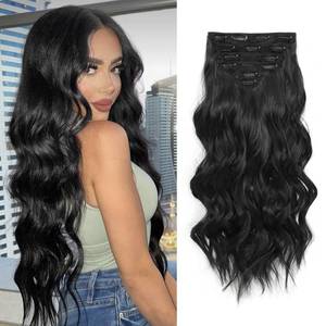 lot 12230 image: Fliace Synthetic Clip in Black Hair Extensions for Women, Natural Black