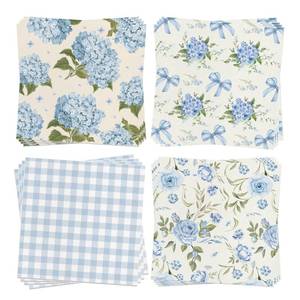 lot 12234 image: 40Pcs Blue Hydrangea Party Napkins Blue Floral Paper Napkins - One Napkin with 4 Patterns, Vintage Flower Blues White Disposable Decorative Napkin for Flowers Hydrangea Party Supplies,6.5x6.5 In