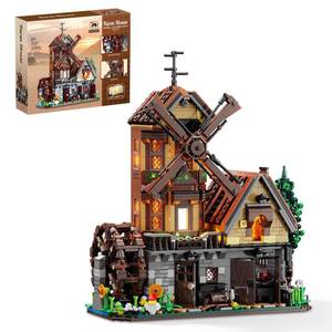 lot 19597 image: EITOLNR Wood Cabin Building Set with Light, Mechanical Farm House Building Block Toys with Rotating Windmill Waterwheel Castle Architecture Model Set 1436 Pcs for Adults Teens Kids Boys Girls 10-12(Open Box, May Be Missing Pieces)